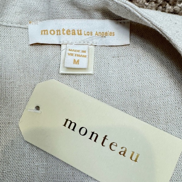 NWT Monteau Shirtdress Short Sleeves Linen Blend Belt Beige Medium Preppy - Picture 9 of 10